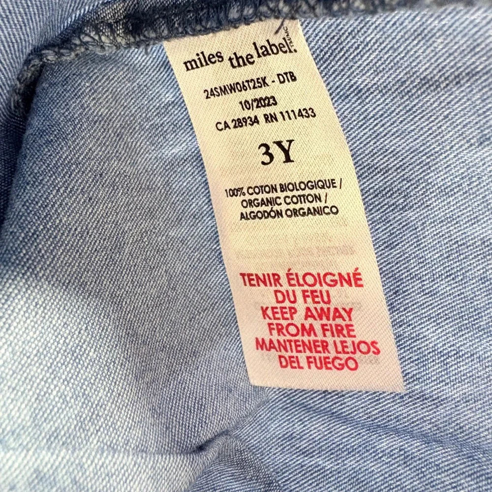 Miles The Label‎ Boys Blue Denim Chambray Short Sleeve Button Up Shirt Sz 3Y NWT